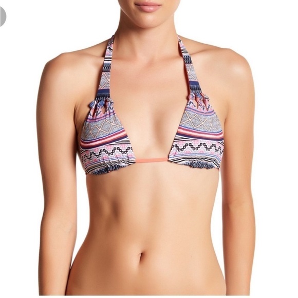 NWT Red Carter Bikini Top Medium Boho Geometric Pattern Nylon Spandex Padded New - Picture 1 of 15